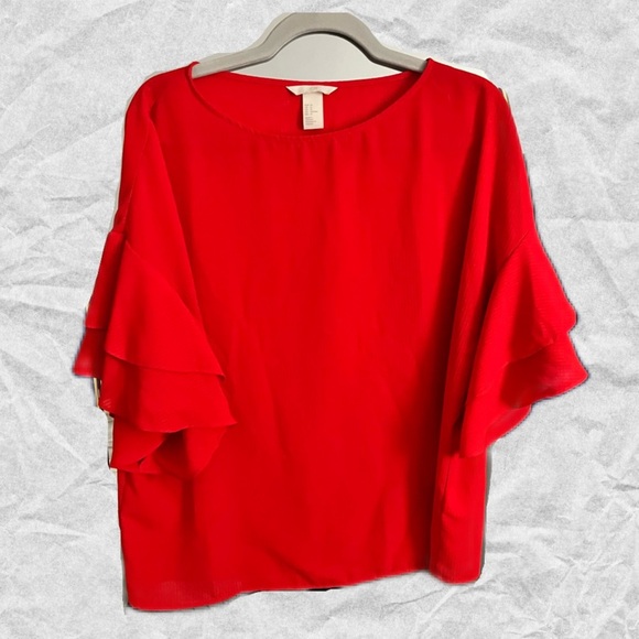 H&M Coral Ruffle Short-Sleeve Blouse - Picture 1 of 2
